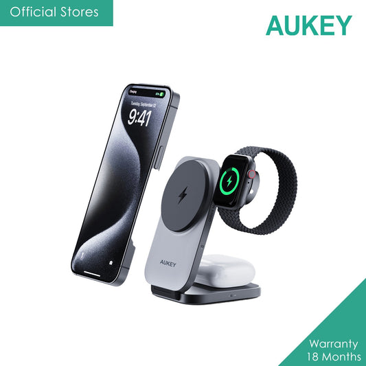 AUKEY LC-MC312 MagFusion Z Qi2 3-in-1 Foldable Magnetic Fast Wireless Charging Station